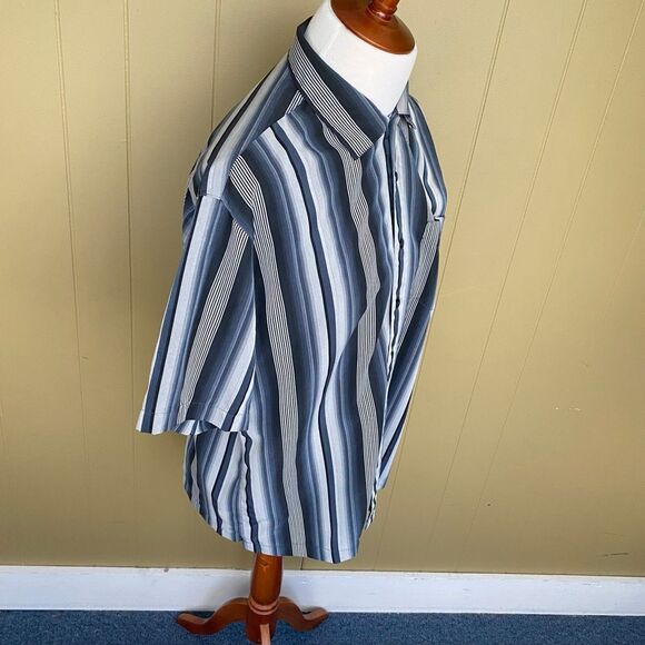 Batik Bay men L button up short sleeve stripe casual dress shirt black & tan - Picture 4 of 10